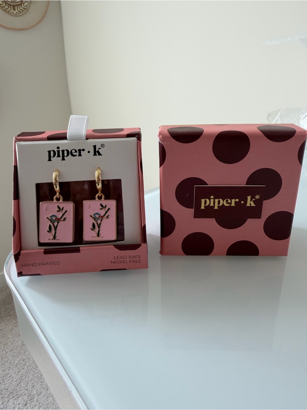 Pink mahjong tile Drop Earrings